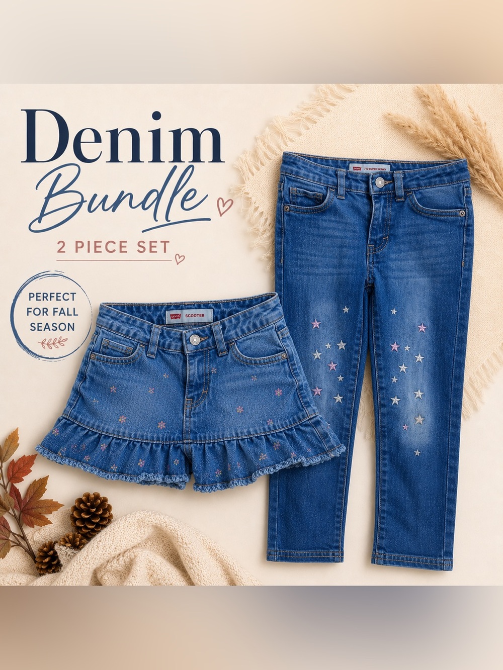 Levi’s Girls Denim Bundle Size 6 Star Jeans + Ruffle Skort 2 Piece